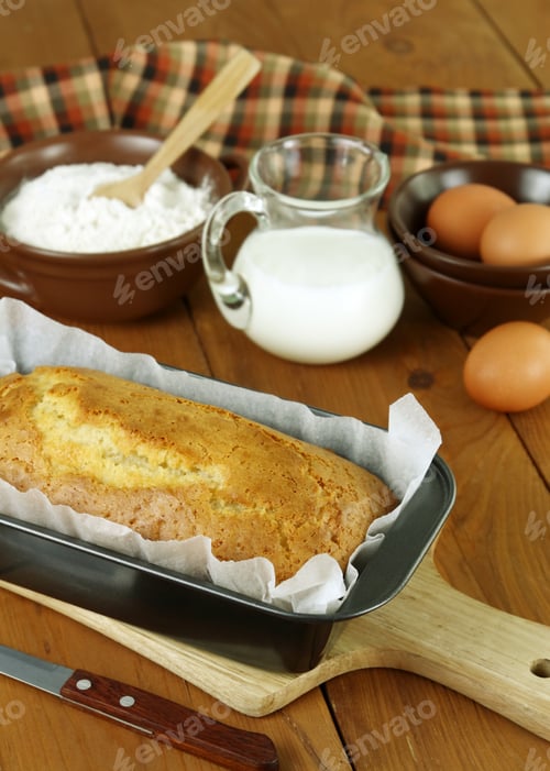 Preview: Cake In The Baking Dish On A Wooden Table