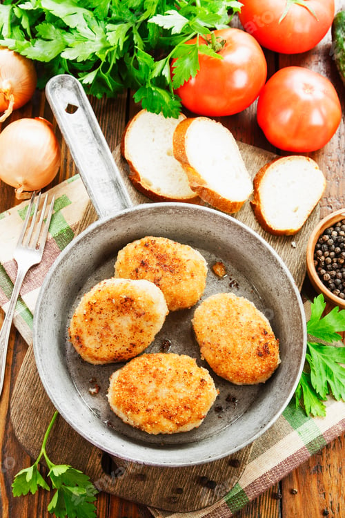 Preview: Burgers In The Pan On The Wooden Table