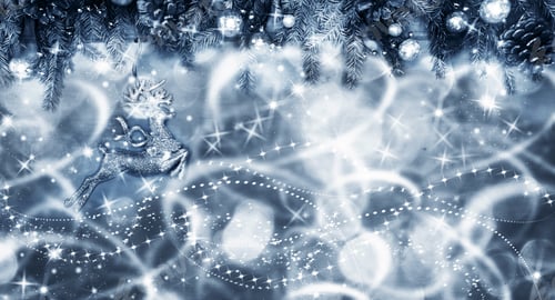 Preview: Christmas Deer With Fir Tree Branch Cones And Snow On Background With Garland Lights