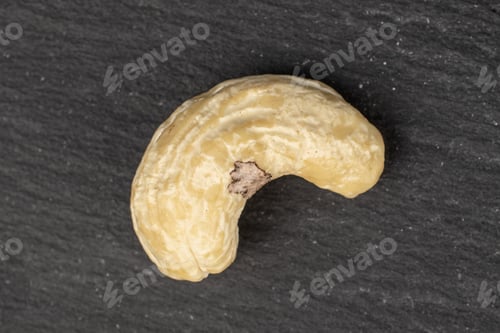 Preview: One Whole Brown Nut Cashew Flatlay On Grey Stone