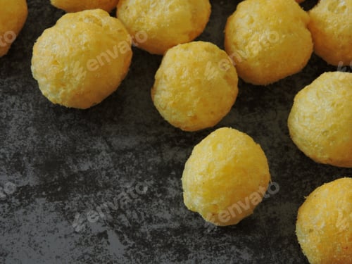 Preview: Corn Balls On A Gray Background. Macro. Copy Space.