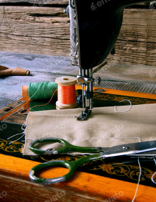 Preview: Sewing. The Sewing Machine And Accessories (Threads, Needle, Scissors).