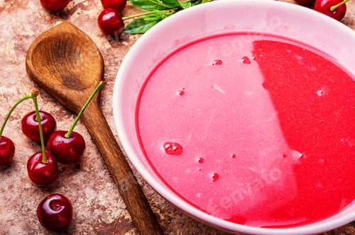 Preview: Seasonal Fruit Soup.Soup With Cherry.Cold Soup.Fruit Soup