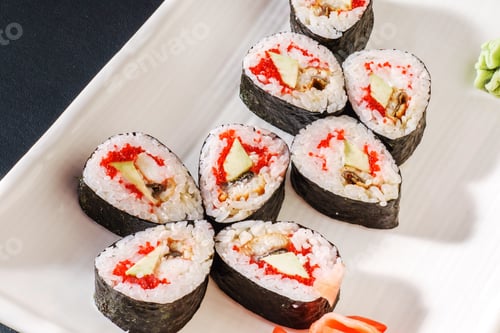 Preview: Fresh Sushi Rolls on White Plate