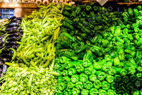 Preview: Fresh Ripe Green Peppers For Sale On Fruit Market