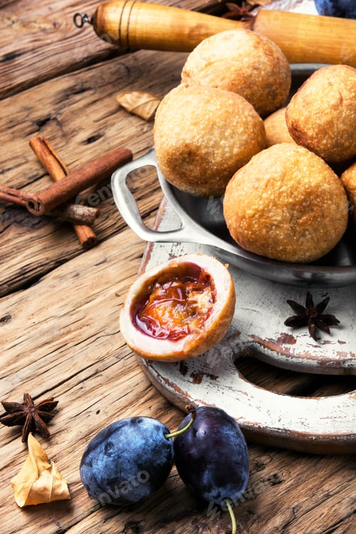 Preview: Autumn Pies With Plum Inside In A Rural Style
