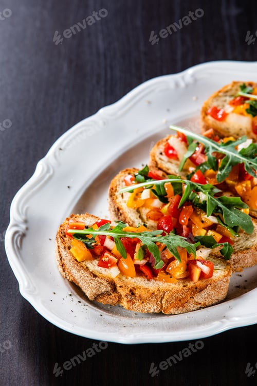 Preview: Bruschettas On Plate On Wooden Background