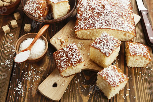 Preview: Arabic Semolina Pie With Coconut Flakes. Basbousa