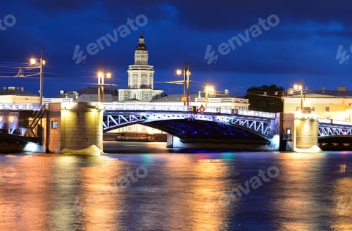 Preview: Palace Bridge And Neva River At Night In St.Petersburg, Russia.