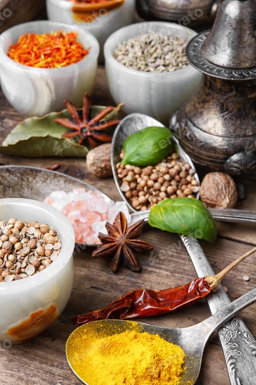 Preview: Variety Of Spices And Seasonings On Kitchen Table
