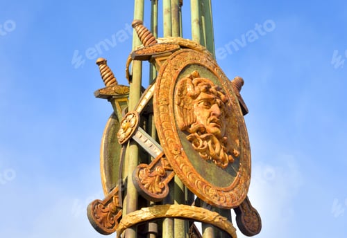 Preview: Fragment Of Street Lamp In The Old Style On Blue Sky Background In St.Petersburg, Russia.