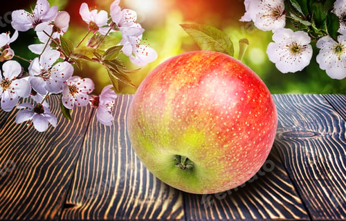 Preview: Apples With Flowers On Black Wooden Background