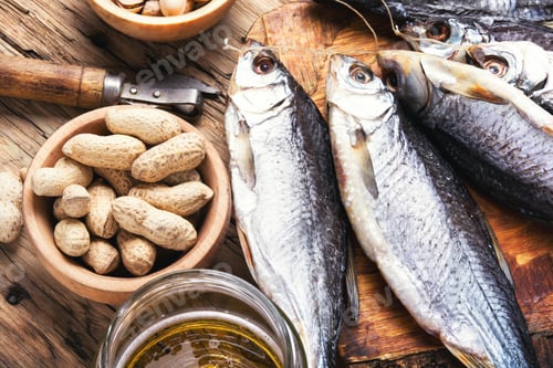 Preview: Dried Delicious Fish, With A Glass Of Beer