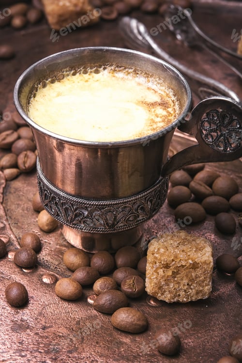 Preview: Vintage Cup Of Coffee On Saucer In Oriental Style