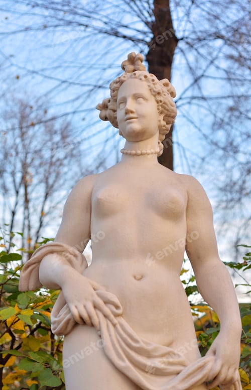 Preview: Statue Of Allegory Of Beauty In Summer Garden At Evening, St.Petersburg, Russia.