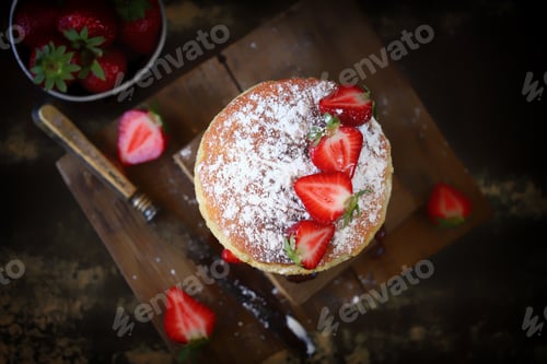 Preview: Victoria Sponge Cake With Strawberries On A Dark Background. World-Famous Dessert.