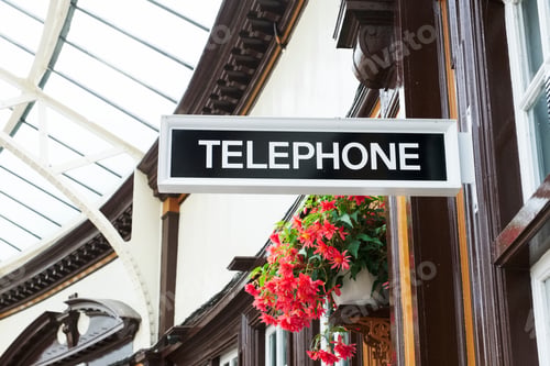 Preview: Telephone Sign In Victorian Train Station At Wemyss Bay In Scotland