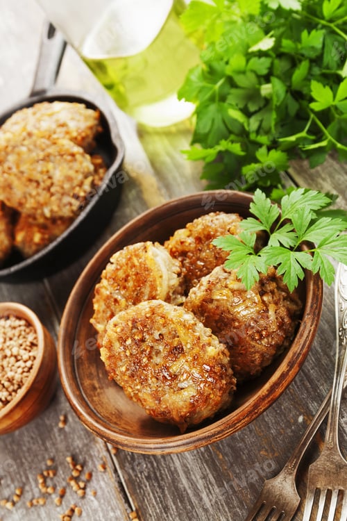 Preview: Vegetarian Cutlets Of Buckwheat On The Plate