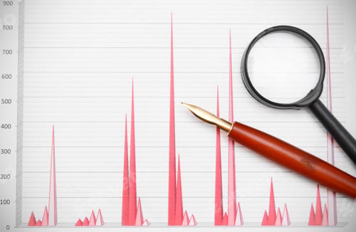 Preview: Magnifier And Pen On Financial Graphs.