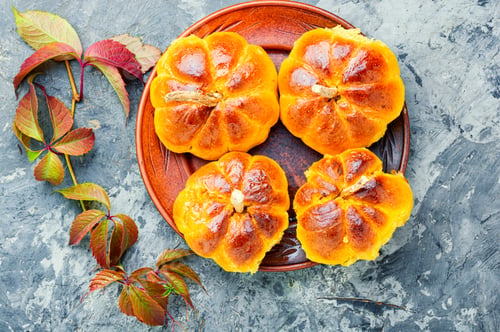 Preview: Fragrant Homemade Buns Made From Pumpkin Dough.Autumn Food