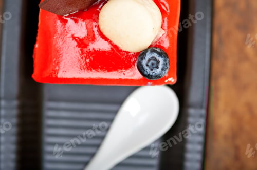 Preview: Fresh Strawberry Yogurt Mousse With Macaroon And Blueberry On Top