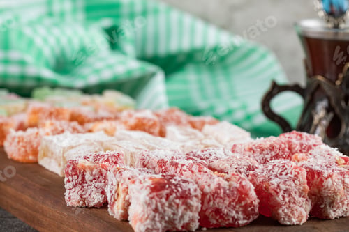 Preview: Turkish Delight Lokum On The Wooden Board