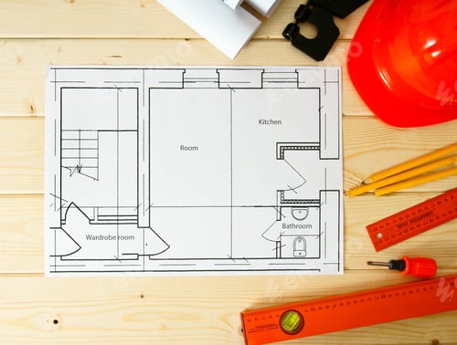 Preview: Planning Of Construction Of The House. Repair Work. Drawings For Building, Screwdriver, Helmet And