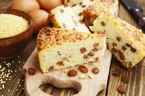 Preview: Casserole With Millet And Curd On The Wooden Table