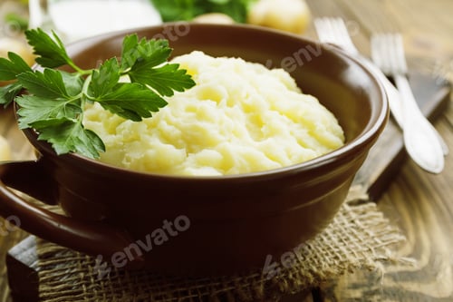 Preview: Potato Puree In A Ceramic Bowl On The Table