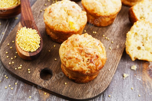 Preview: Unsweetened Millet Muffins On A Wooden Table