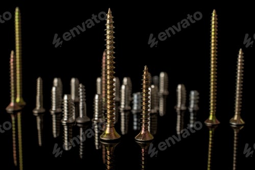 Preview: Lot Of Whole Metallic Glossy Bolt City Isolated On Black Glass