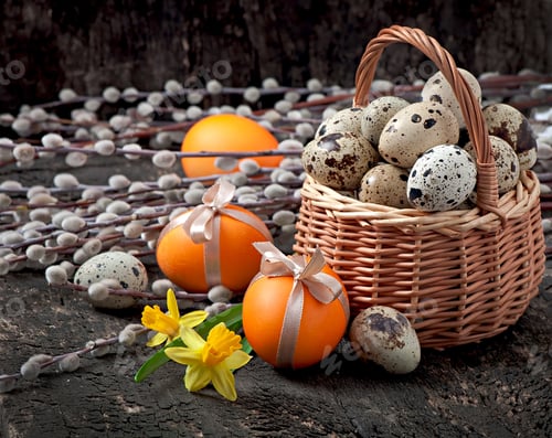 Preview: Easter Basket On A Wooden Background