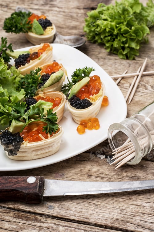Preview: Fresh Salad And Appetizer With Red Caviar
