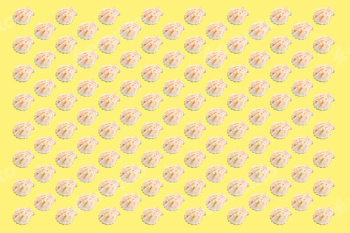 Preview: Seashells Pattern On The Yellow Background. Vacation Concept, Sea Card. A Trendy Hard Light, Dark