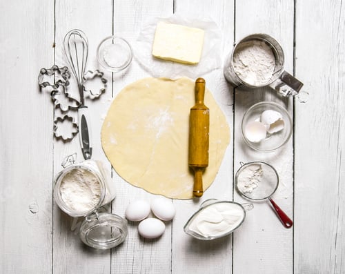 Preview: Preparation Of The Dough. The Rolled Out Dough With The Ingredients - Flour, Eggs, Sour Cream And