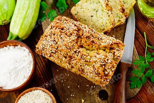 Preview: Unsweetened Zucchini Cake On The Wooden Table