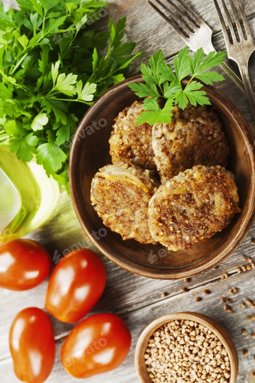 Preview: Vegetarian Cutlets Of Buckwheat On The Plate