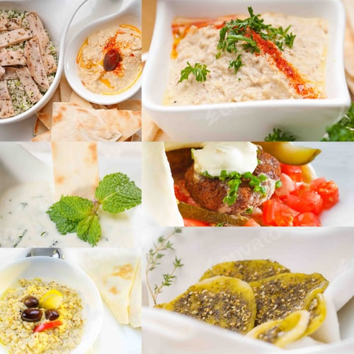 Preview: Arab Middle Eastern Food Collage Collection On White Frame