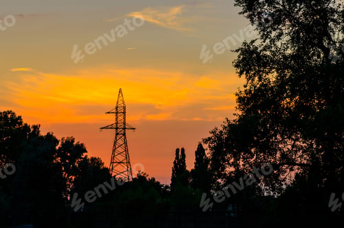 Preview: Silhouette Of The Power Transmisson Tower At Sunset