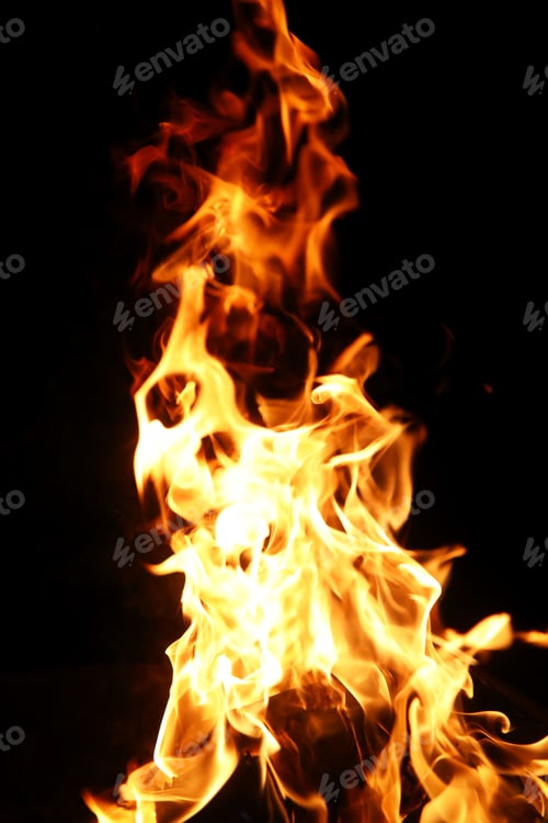 Preview: Tongues Of A Flame Of Fire Of Orange-Yellow Color From Burning Firewood
