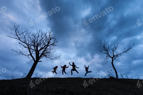 Preview: Happy People Jumping Over The Clouds