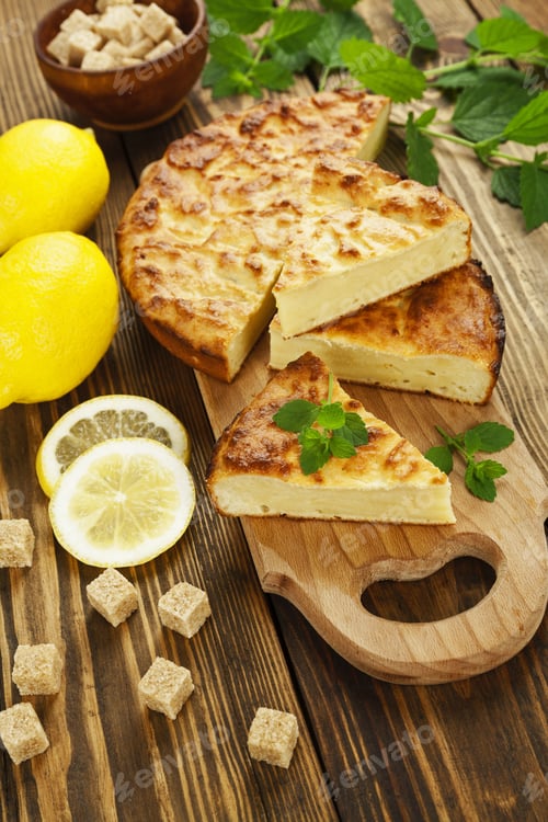 Preview: Lemon Casserole With Ricotta On The Wooden Table. Italian Cuisine