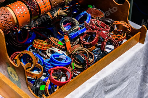 Preview: Different Leather Wristbands For Sale On Street Fair