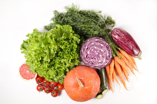 Preview: Group Of Raw Vegetable Isolated On White Background, Top View
