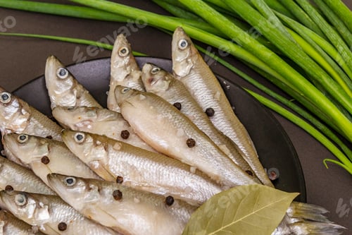 Preview: Raw Sea Fish Smelt, Sardines, Anchovies, Capelin With The Scent Of Fresh Cucumber Ready For