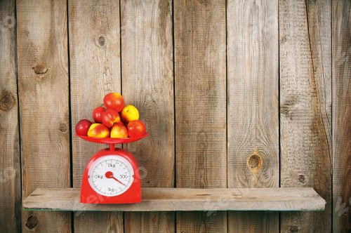Preview: Apricots On Scales On A Wooden Shelf.