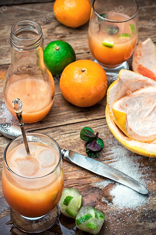 Preview: Freshly Squeezed Citrus Juice From Oranges And Tangerines.Selective Focus