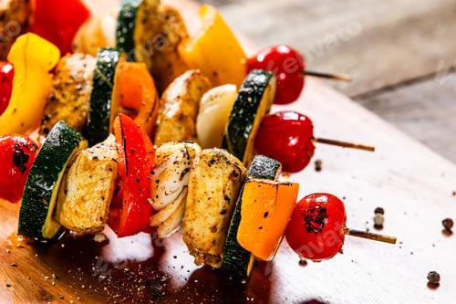 Preview: Grilled Shashliks With Chicken On Cutting Board