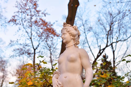 Preview: Statue Of Allegory Of Beauty In Summer Garden At Evening, St.Petersburg, Russia.