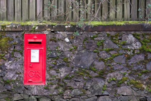 Preview: Red Post Mail Box In Stone Wall